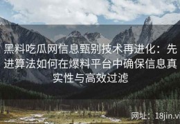 黑料吃瓜网信息甄别技术再进化：先进算法如何在爆料平台中确保信息真实性与高效过滤